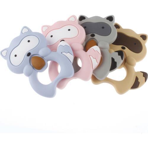10PCS Raccoon Baby Silicone Teether BPA Free Cute Animal Teether Handmade DIY Necklace Pendant Chewable Baby Toys
