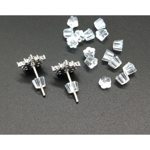 100pcs Plum Shape Clear Soft Silicone Rubber Earring Backs Plug Cap Hooks Stoppers Ear Post Nuts DIY Jewelry Earring Accessories