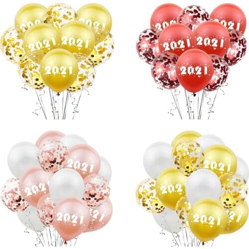 15pcs 12inch Globos Happy New Year 2021 Latex Balloons Confetti New Year Party Decoration Supplies Gold Red Rose GoldBallon