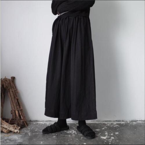 28-44 New Men Fashion Super Wide Leg Pants Fashion Culottes Personality Low Crotch Nine Pants Skirt Trousers Plus Size Costumes