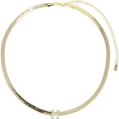 4mm flat Herringbone snake chain choker necklace with 26 initial letter pave name jewelry for women lady party wedding gift 2021