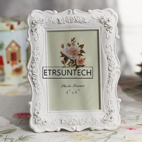 50pcs Creative Photo Frame Roses Flowers Rhinestone White Europe Style Retro Ornaments Resin Photo Frames