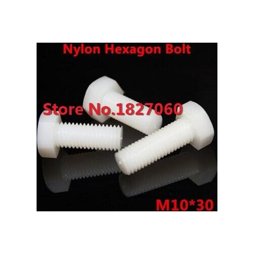 50pcs M10*30 Plastic Nylon Hexagon Socket Hex Head Screws Bolts Insolution External Hex Head Set Screws