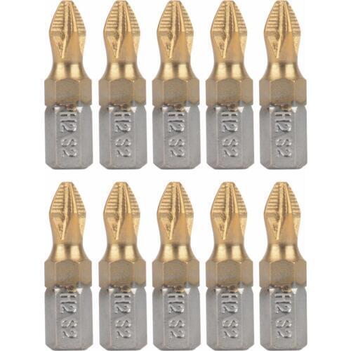 10pcs Titanium Coated PH2 Screwdriver Bits Anti Slip 1/4" Hex Shank Drill Bit 25mm For Power Tools