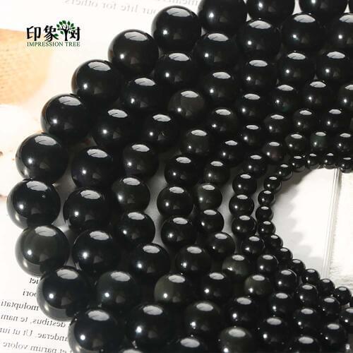 Natural Round Black Obsidian Beads Smooth Black Round Beads 6 8 10 12 14 16 18mm For DIY Jewelry Making bracelet necklace 1890