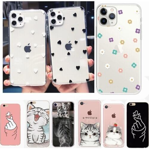 Colorful Heart Floral Leaves Phone Case For iPhone 7 8 Plus 6 6S X XR XS Max 5s SE 5 s Cute Animal Soft TPU Silicone Back Cover