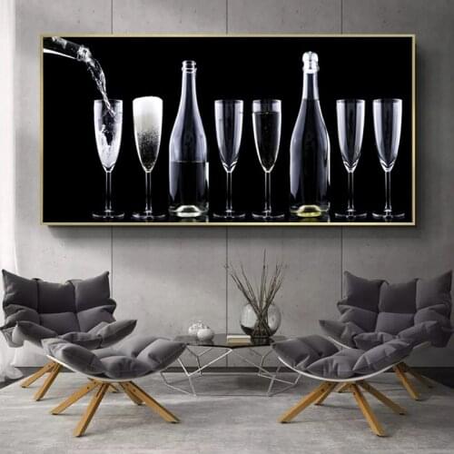 Black and White Wine Glass Prints Poster Modern Canvas Art Bar Restaurant Kitchen Wall Art Decoration Dinning Living Room Decor