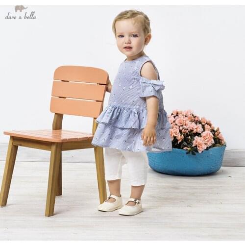 DB17426 dave bella summer baby girls cute bow floral striped clothing sets kids fashion short sleeve sets children 2 pcs suit