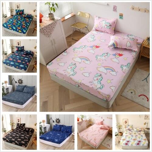 3 pcs Cartoon Bed Sheet Set Unicorn Dinosaur Bed Mattress Cover Soft Comfortable Bed Sheets Pillowcase Fitted Sheet on Elastic