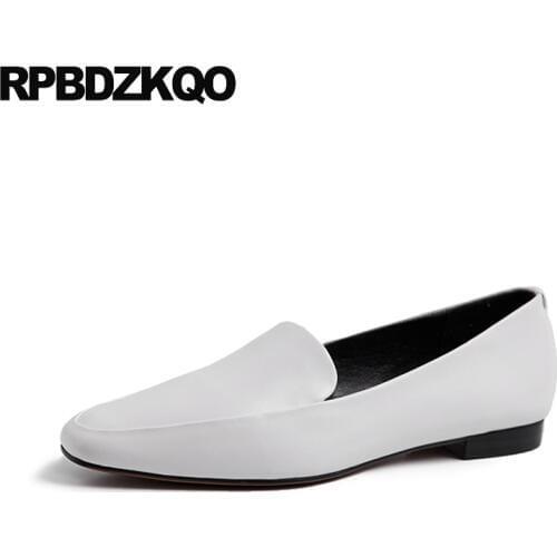 Designer shoes women luxury 2019 square toe china cowhide ladies genuine leather slip on white high quality black loafers flats