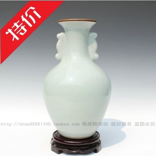 Ceramics antique guanyao crack glaze vase knobbing interaural bottle decoration