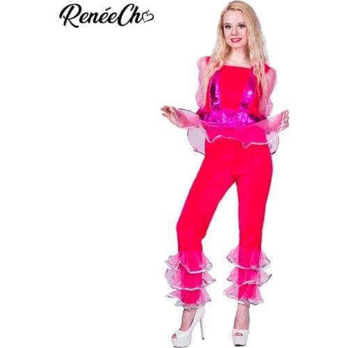 Reneecho 80s Classic Halloween Costume For Adult Red Coat And Pants Suit Women Dazzling Disco Diva Costume Dancer cosplay women