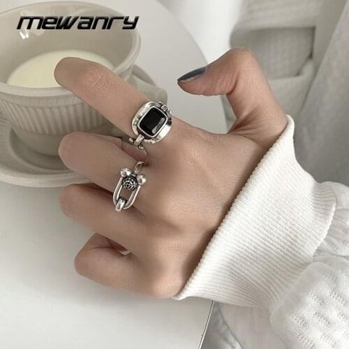 Mewanry 925 Sterling silver Rings New Fashion Simple U-shaped Hollow Geometry Thai Silver Party Jewelry Gift for Women Wholesale