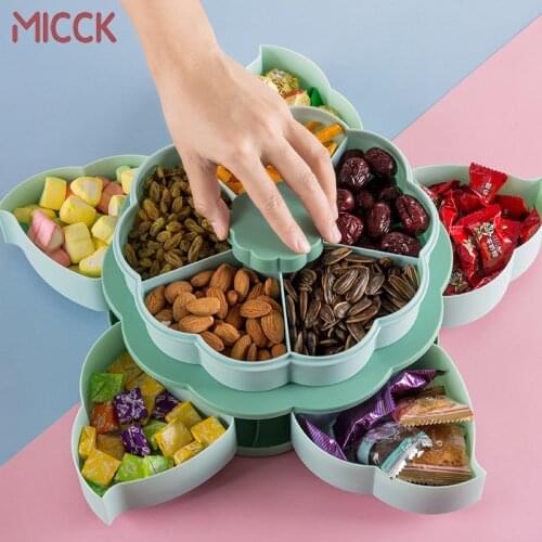 MICCK New Double-Layer Candy Box European-Style Fruit Tray Creative Stand Rotating Petal Household Living Room Dried Fruit Box