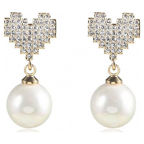 Sweet Temperament Heart Shaped Dangle Earrings High Quality Cubic Zircon Pearl Earrings for Women Girls Birthday Gifts LE1450