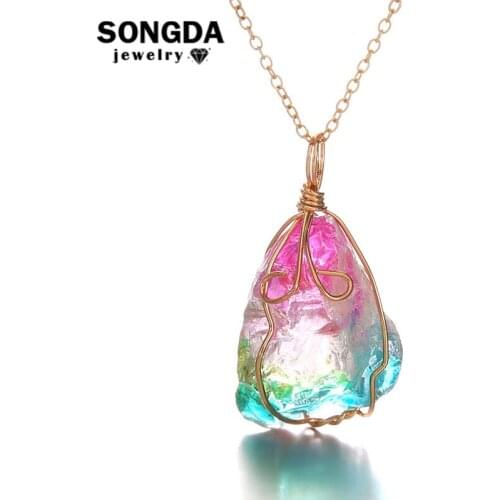Fashion Irregular Natural Stone Necklace Crystal Gradient Color Pattern Bundled Trendy Neck Jewelry Lady Women Best Accessories