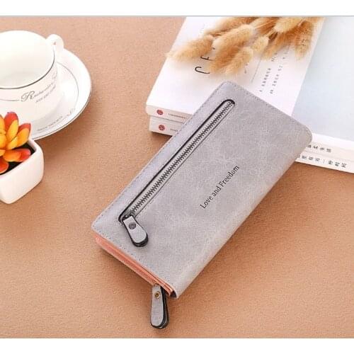 Fashion New Womens Purse Solid Matte Zipper Womens Long Hand Purse Mobile Phone Bag