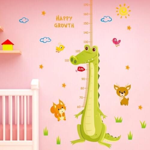 Cartoon Green Crocodile Wall Stickers Baby Child Growth Measurement Height Foot Sticker Kids Room Bedroom Wall Decor pvc Decals