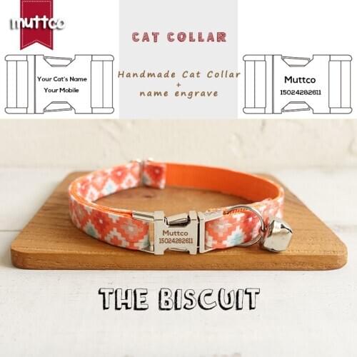 MUTTCO Retailing particular sweet engraved metal buckle cat collar THE BISCUIT fashionable glossy cat collar 2 sizes UCC065