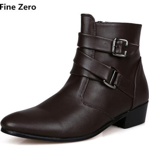 Men Spring Autumn PU Leater Ankle Boots Pointed Toe Dress Oxfords High Tops Man Height Increase Casual Work Zipper Sneakers