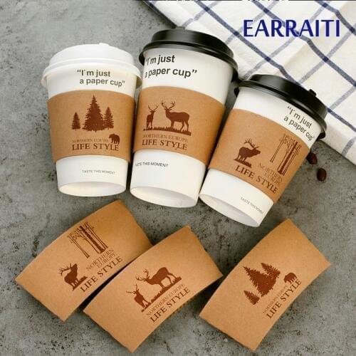 100PCS disposable cup holder milky tea shop coffe cup sleeve Double-deck kraft paper sleeves juice Non-slip Anti-hot Customize