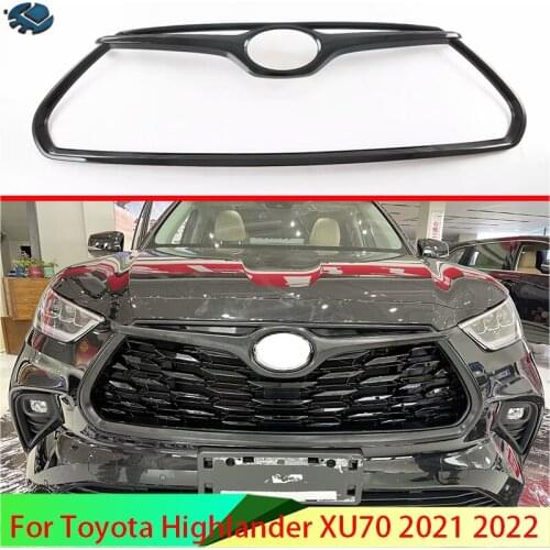For Toyota Highlander XU70 2021 2022 Carbon Fiber Style Front Center Mesh Grille Grill Cover Radiator Strip Trim Decoration