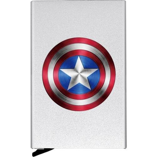 Personalized Metal Credit Card Holder Fashion Hero Shield Printing Travel ID Cardholder Case Rfid Wallet
