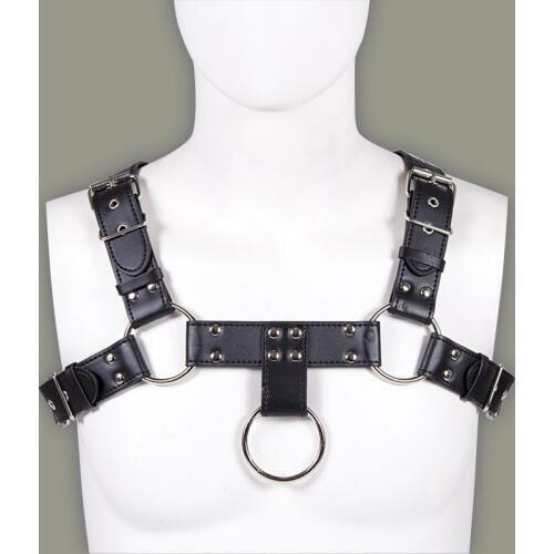 Sexy Men PU Faux Leather Bandage Tops Straps Short Shirt Tank Top Bondage Hot Men Tops Harness Male Gay Lingerie Gay Wear F35