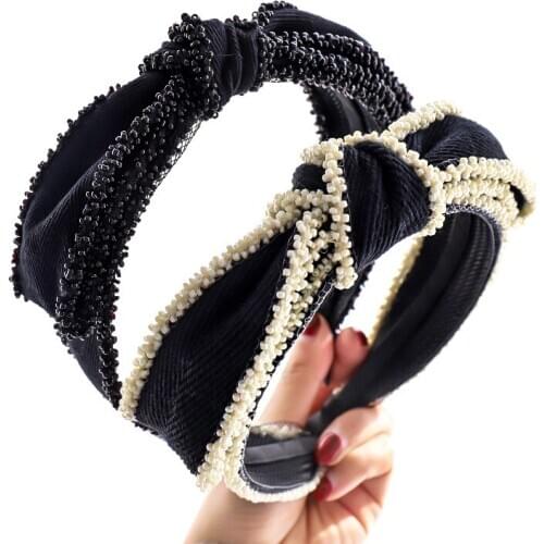 2020 Christmas Vintage Bead Bow Bezel Hairband Women Knot Turban Headband Girls Clip Hair Accessories Opaska Do Wlosow Headwear