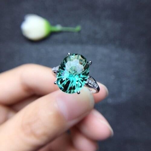 Simple Elegant Natural and Real Green Cystal Ring 925 sterling silver High quality For Men or Woman