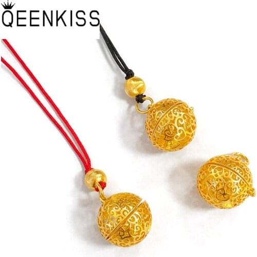 QEENKISS PT541 Fine Jewelry Wholesale Fashion Woman Birthday Wedding Gift Openable Hollow Ball 24KT Gold Pendant Charm NOCHAIN