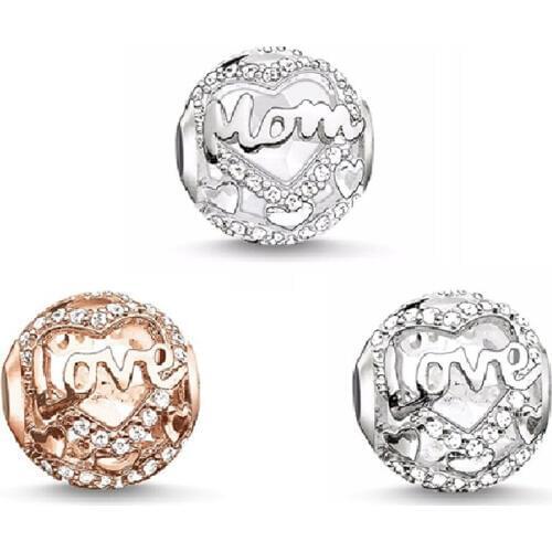 Silver Zirconia Love Mom Mum Karma Beads Fit Pandora Bracelet 2019 DIY Bead Accessories Jewelry Mothers Day Gift For Women Men