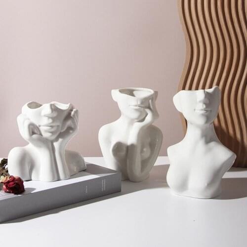 Nordic Ceramic Human Face Abstract Vase Modern Flower Vase Art Decor Female Form Face Vase Plant Pot Decoration For Office Desk
