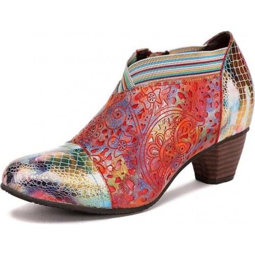 YourSeason Ladies Genuine Leather Vintage Pumps Zip Mixed Colors 2021 Handmade Concise Women High Heels Shoes Round Toe