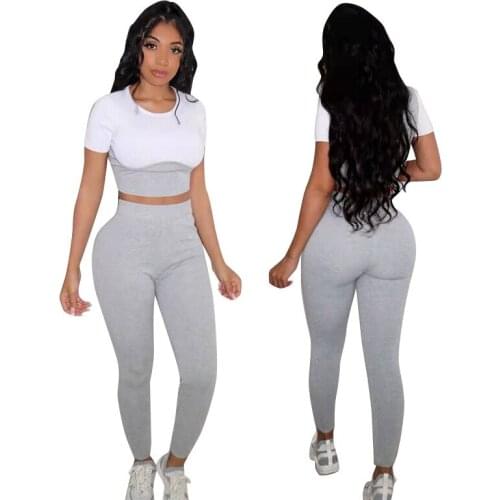 Women Fashion Suit Solid Color Leisure Sports Pants Sexy Womens Tracksuit Female T-shirt And Pants Tracksuit Sets