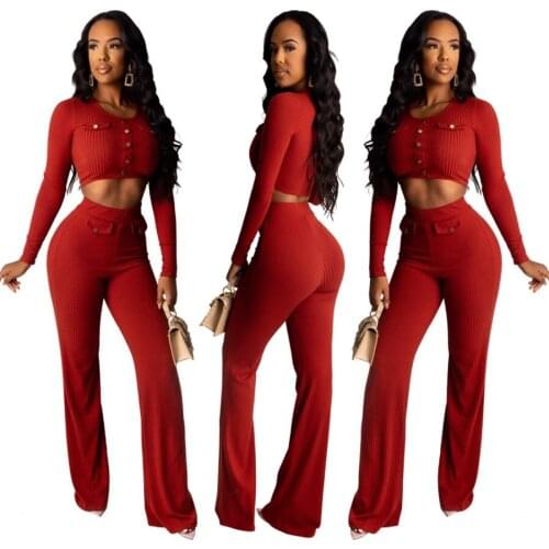 Womens Long Sleeved Top Button Pit Belt Wide Leg Pants Stitching Suit 2021 Office Commuter Two-Piece Club Vestidos De Muje