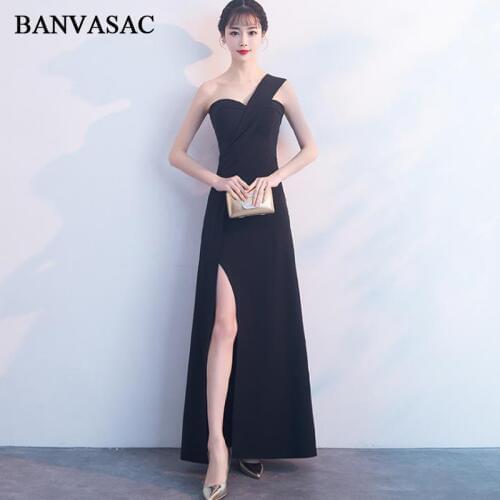 BANVASAC 2018 Sweetheart Satin Split Mermaid Long Evening Dresses Elegant Party One Shoulder Backless Prom Gowns