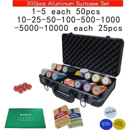 200-500pcs/set Clay Chips Sets Las Vegas poker Set Chips Texas Hold'em Pokers with Thick Aluminum Suitcase LasVegas