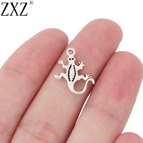 ZXZ 50pcs Tibetan Silver Lizard Gecko Charms Pendants Beads 2 Sided for Necklace Bracelet Jewelry Making Findings 18x12mm