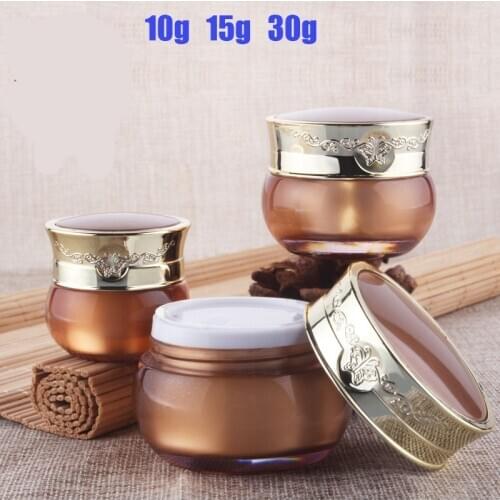 300pcs/lot Hot Sale 10/15/30g 10/15/30ml golden Portable Cosmetic Empty Jar Pot Eyeshadow Makeup Face Cream Container
