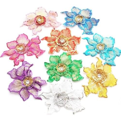 YACKLASI 10 Pieces/Lot 3D Flower Appliqued Sequined Trims Beads Sewing Apparel Patches Diamond Floral 15*18cm
