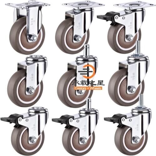 4Pcs 3 inch TPR Swivel Caster Wheels Heavy Duty with Safety Dual Casters, with Brake No Noise Lockable Wheels