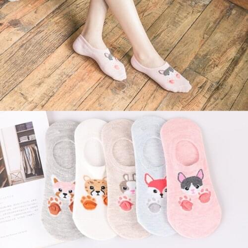 5 Pairs Of Cute Harajuku Animal Womens Socks Summer New Womens Socks Cotton Comfortable Breathable Invisible Boat Socks
