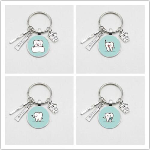 Dental glass keychain, dental assistant gift, dental care toothpaste toothbrush tooth pendant keychain