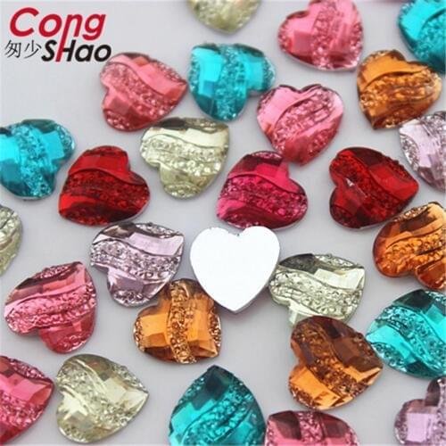 Cong Shao 200pcs 12mm Random Mixed Colors Heart Shaped Resin Rhinestones Stones And Crystals DIY Wedding Dress Decoration CS155B