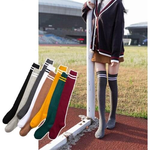 Long Mid Thigh High Women Over Knee Leg Autumn Winter Knitted Stripe Long Stocking Mid-tube Korean Harajuku