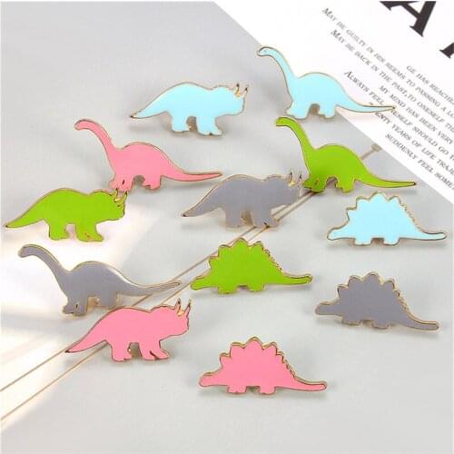 Julie Wang 4PCS/Set Enamel Cartoon Dinosaur Brooch Clothing Pin Animal Buttons Badges Pins Jewelry Wholesale