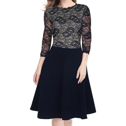 Elegant Dress Women Spring 2020 Lace Dress Short Knee-Length Plus Size Vintage Floral Dresses Women for Wedding Party