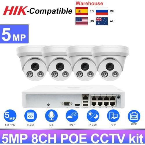 Hikvision NVR 5MP 8CH Kits 4pcs CCTV Kit With 7108NI-Q1/8P Hikvision Compatible IP Camera 5MP 8CH CCTV System Easy install