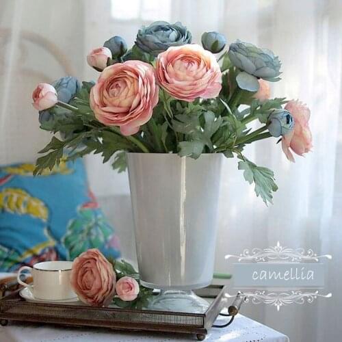 Artificial Silk Flowers Camellia Hands Holding Silk Flower Bridal Bridesmaid Bouquet Real Touch Wedding Party Decor Fake Flower